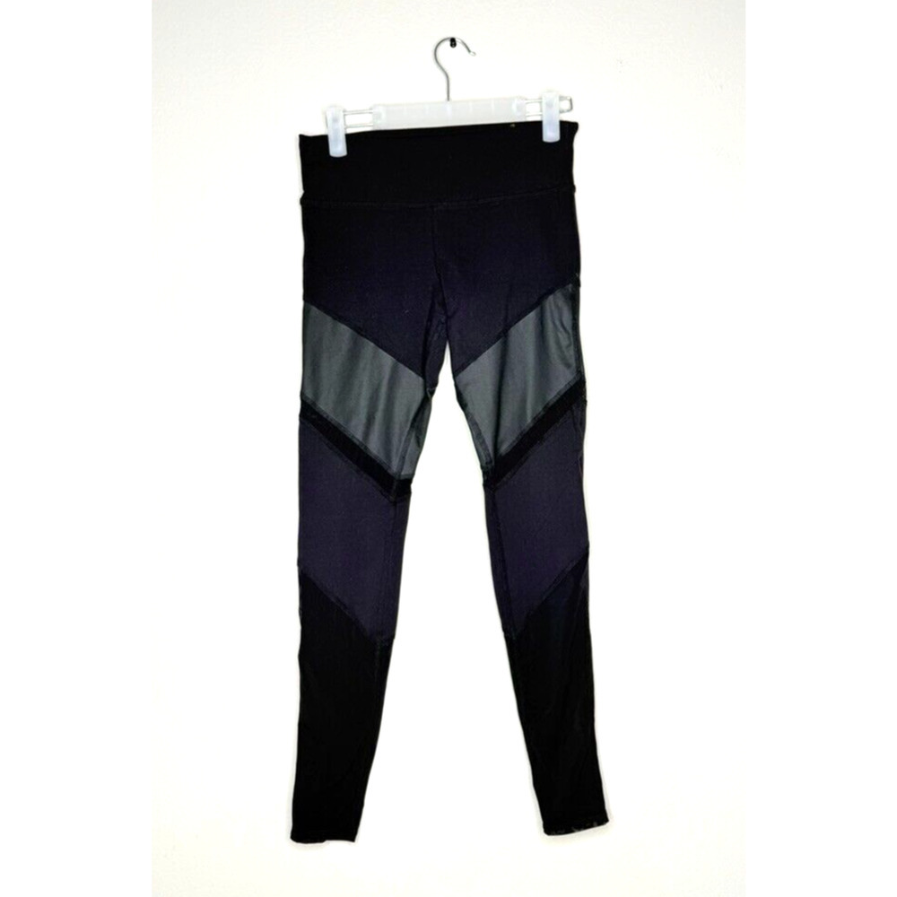 ALO YOGA Womens X-Small Black Full Length Sheila Leggings Mesh Faux Leather - Picture 2 of 6